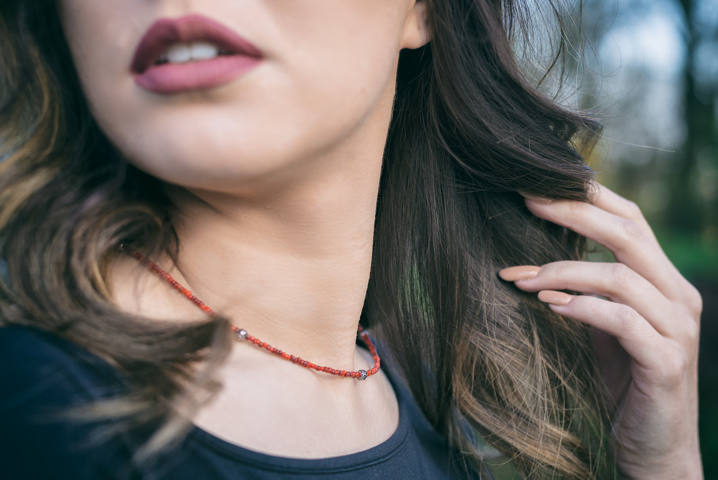 Necklace coral dust Button