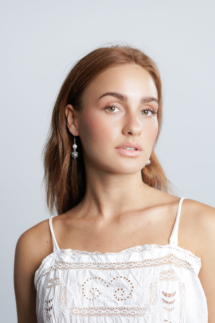 Earrings river pearls traditional button